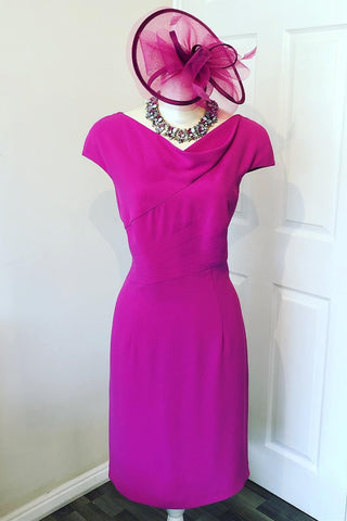 Magenta Cowl Neck Mother of the Bride Dress with Cap Sleeves