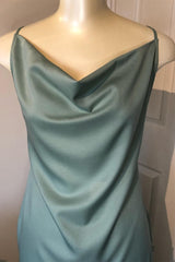 Dusky Sage Cowl Neck Cross Back Long Formal Dress with Slit