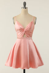 Blush Twist Not A-Line Homecoming Dress with Spaghetti Straps