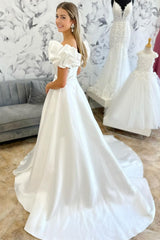 White Off-the-Shoulder Ruffle Long Bridal Gown