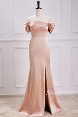 Mermaid Champagne Off-the-Shoulder Long Bridesmaid Dress