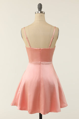 Blush Twist Not A-Line Homecoming Dress with Spaghetti Straps
