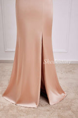 Mermaid Champagne Off-the-Shoulder Long Bridesmaid Dress