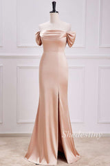 Mermaid Champagne Off-the-Shoulder Long Bridesmaid Dress