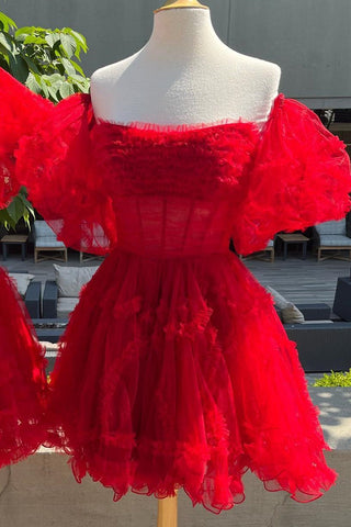 Red Strapless A-Line Short Homecoming Dress with Ruffles
