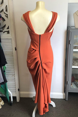 Burnt Orange Cowl Neck Straps Cocktail Dress
