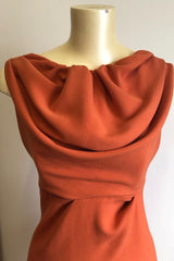 Burnt Orange Cowl Neck Straps Cocktail Dress