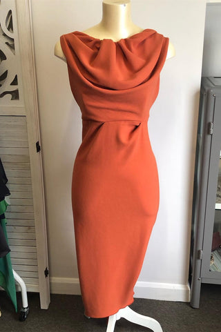 Burnt Orange Cowl Neck Straps Cocktail Dress