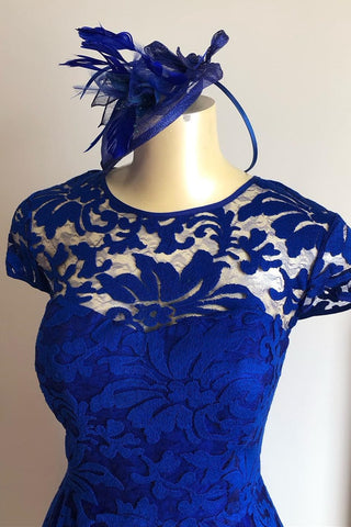 Royal Blue Lace A-Line Short Mother of the Bride Dress with Cap Sleeves