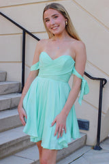 Green Chiffon Off-the-Shoulder A-Line Short Homecoming Dress