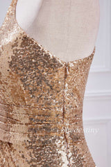 Gold Sequin One-Shoulder Mermaid Long Formal Dress