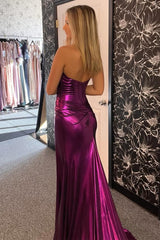 Magenta Strapless Mermaid Long Formal Dress Slit