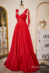 Red Sweetheart Bow Strap Ruffle Prom Gown