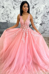 Orange Tulle 3D Floral Lace Backless A-Line Prom Dress