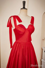 Red Sweetheart Bow Strap Ruffle Prom Gown