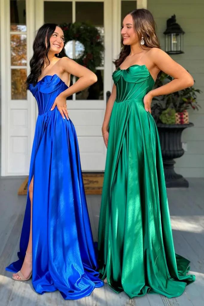 Strapless Corset Sage Green Satin Prom Dress