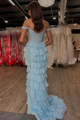 Black Mermaid Off the Shoulder Ruffles Chiffon Long Prom Dress