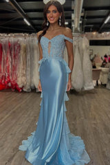 Black Mermaid Off the Shoulder Ruffles Chiffon Long Prom Dress