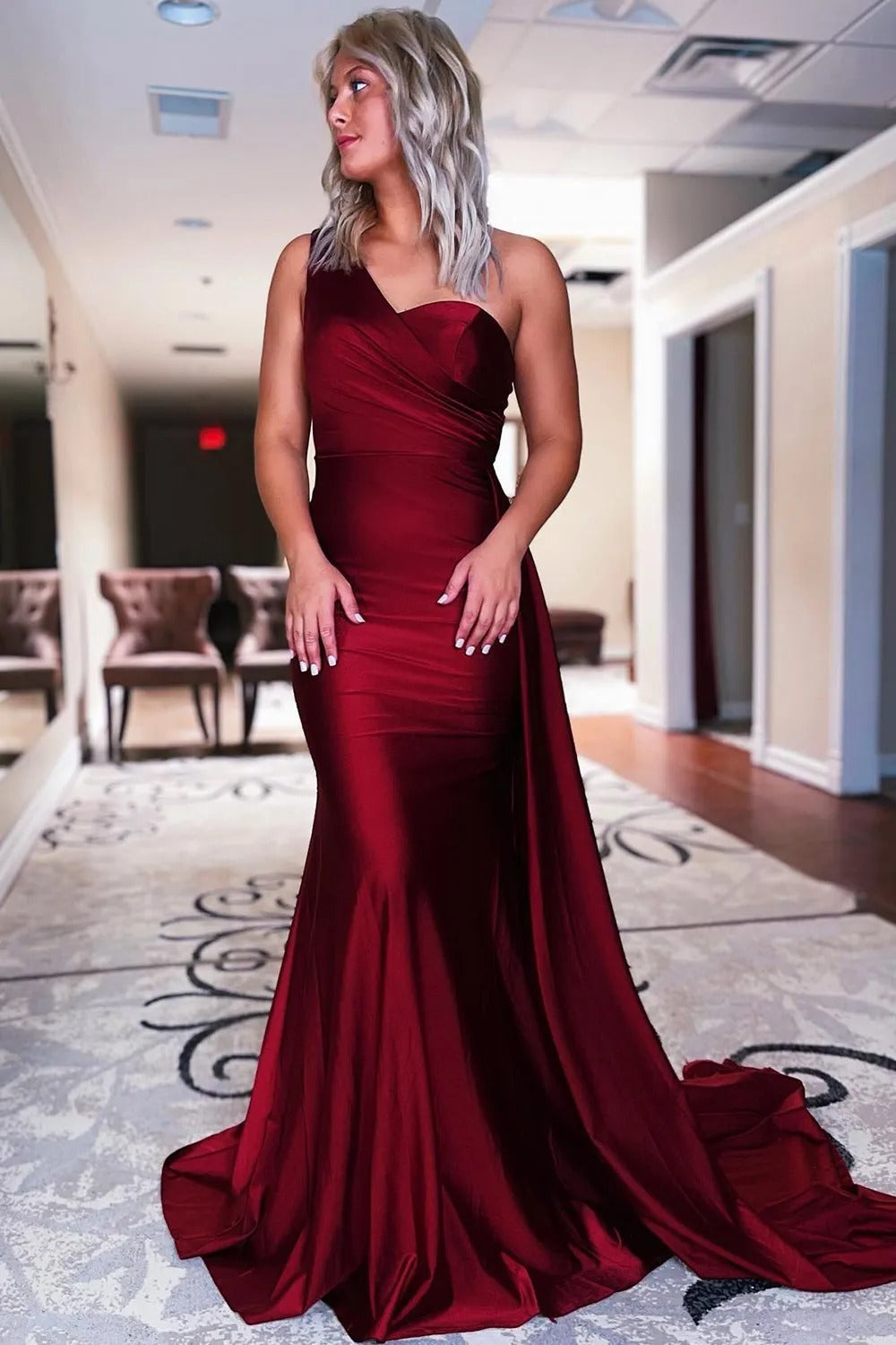 Black Mermaid One Shoulder Long Prom Dress