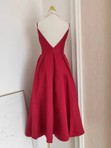 Black Satin A line Spaghetti Straps Long Prom Dress