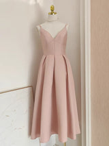 Black Satin A line Spaghetti Straps Long Prom Dress