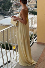 Black Spaghetti Straps Satin Column Blackless Long Prom Dress