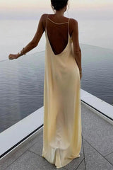 Black Spaghetti Straps Satin Column Blackless Long Prom Dress
