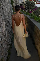 Black Spaghetti Straps Satin Column Blackless Long Prom Dress