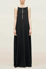 Black Spaghetti Straps Satin Column Blackless Long Prom Dress
