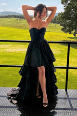 Black Tiered A-Line Sweetheart Long Corset Prom Dress