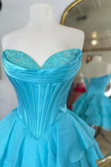 Blue Mild Sweetheart Strapless Tiered Short Homecoming Dress