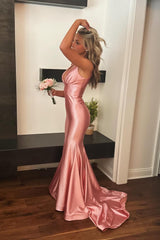 Blush V-Neck Mermaid Satin Long Prom Dress