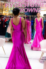 Blush V-Neck Mermaid Satin Long Prom Dress