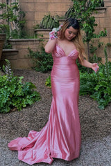 Blush V-Neck Mermaid Satin Long Prom Dress