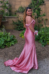 Blush V-Neck Mermaid Satin Long Prom Dress