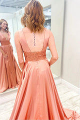 Burgundy Backless V Neck Long Prom Dress with Lace