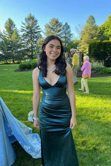 Burgundy Sheath Satin Long Prom Dress
