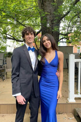 Burgundy Sheath Satin Long Prom Dress