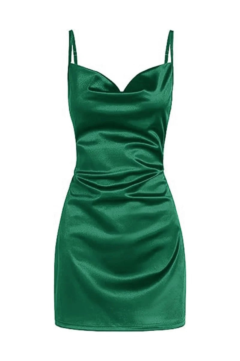 Champagne Spaghetti Straps Satin Homecoming Dress