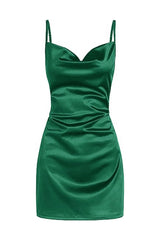 Champagne Spaghetti Straps Satin Homecoming Dress