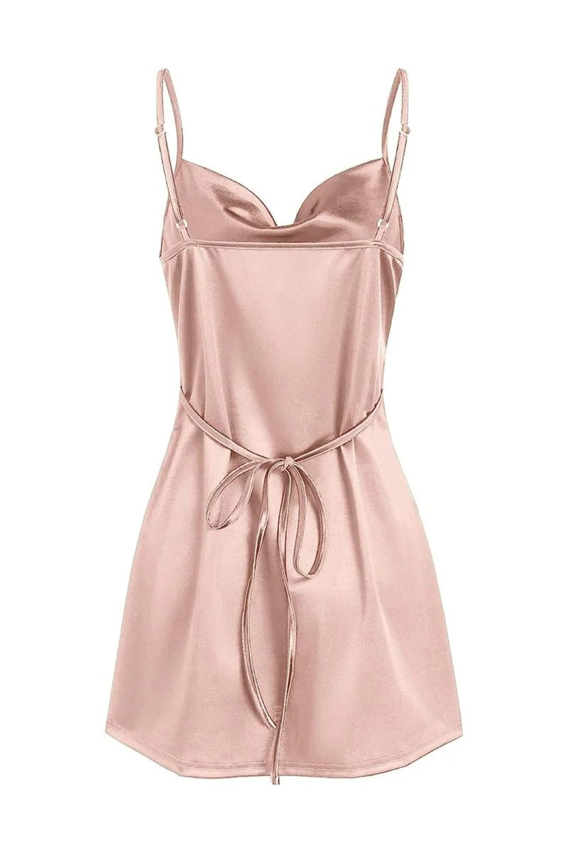 Champagne Spaghetti Straps Satin Homecoming Dress