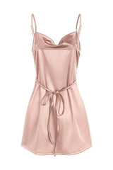 Champagne Spaghetti Straps Satin Homecoming Dress
