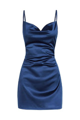 Champagne Spaghetti Straps Satin Homecoming Dress