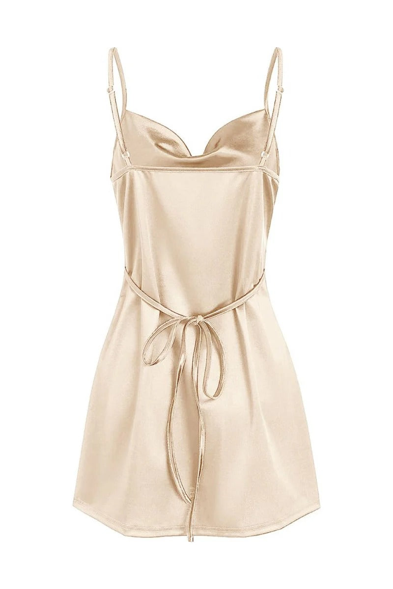 Champagne Spaghetti Straps Satin Homecoming Dress
