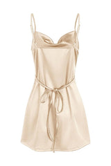 Champagne Spaghetti Straps Satin Homecoming Dress