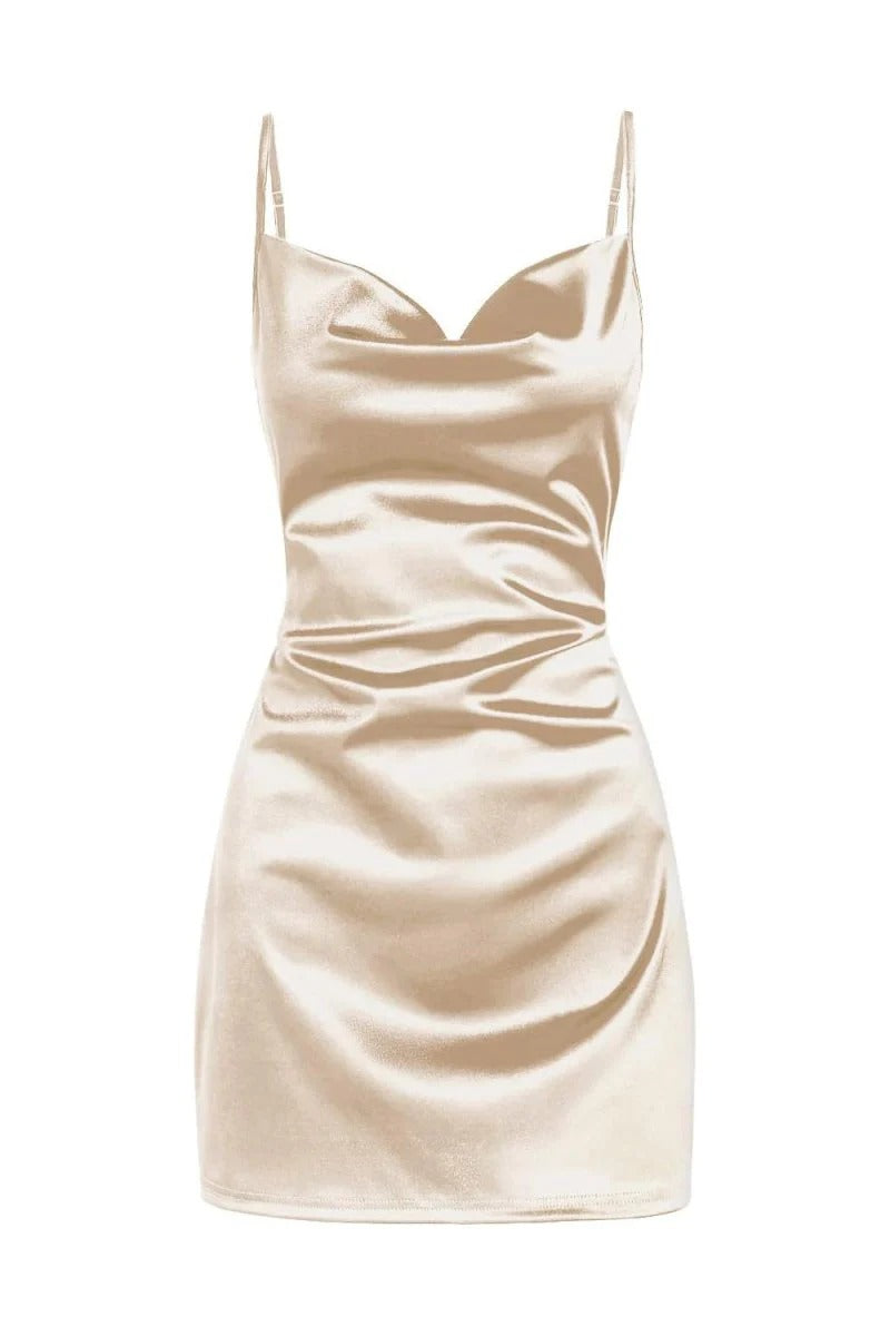 Champagne Spaghetti Straps Satin Homecoming Dress
