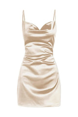 Champagne Spaghetti Straps Satin Homecoming Dress