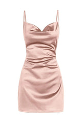 Champagne Spaghetti Straps Satin Homecoming Dress