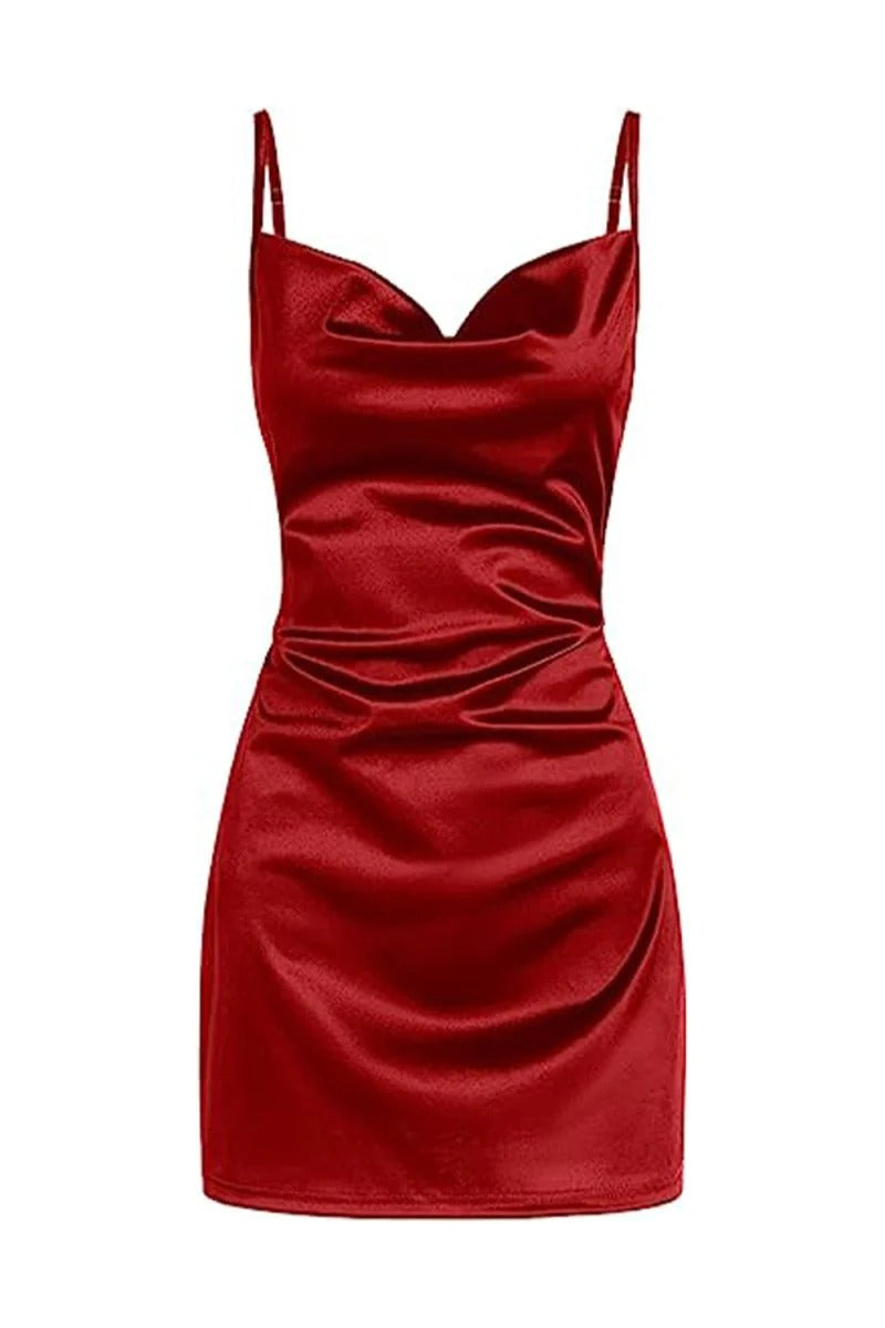 Champagne Spaghetti Straps Satin Homecoming Dress