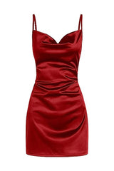 Champagne Spaghetti Straps Satin Homecoming Dress